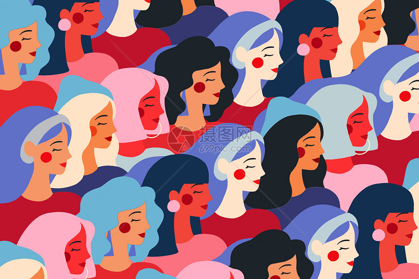 妇女节时尚女性设计感头像侧面集合扁平插画插画图片下载 正版图片 摄图网