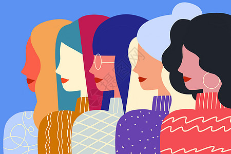 妇女节时尚女性设计感头像侧面集合扁平插画插画图片下载 正版图片 摄图网