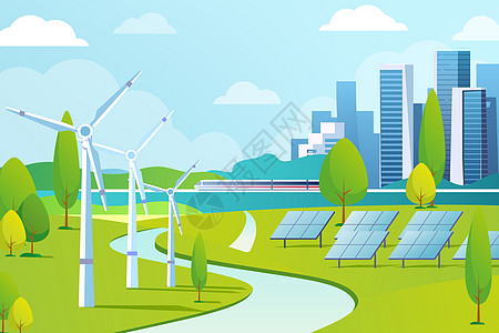 城市清洁能源矢量插画图片