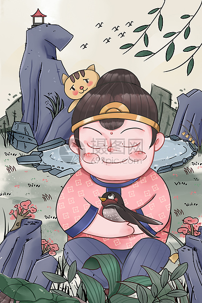 24节气春分节气古风院子里抱着燕子的小孩