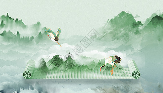 卷轴中国风春天背景高清图片