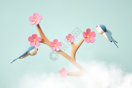 春季喜鹊桃花背景图片