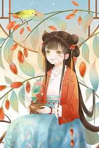 津枸杞中草药拟人枸杞古风插画插画