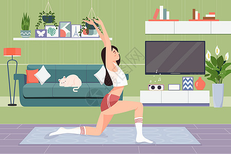 女孩在家练习瑜伽健身减肥图片