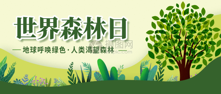 世界森林日公益宣传微信公众号封面gif动图图片