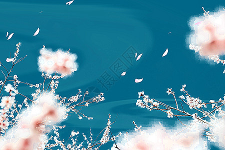 孔雀蓝复古色樱花背景图片