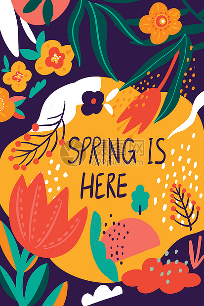 春季扁平手绘花卉拼贴图案图片