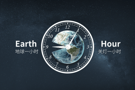 环保宣传海报创意时钟地球一小时高清图片