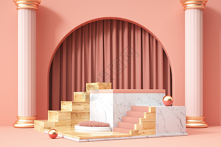 粉色木纹组合展台设计图片