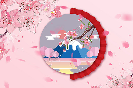 富士山樱花背景设计图片
