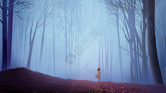 神秘的森林插图背景图片