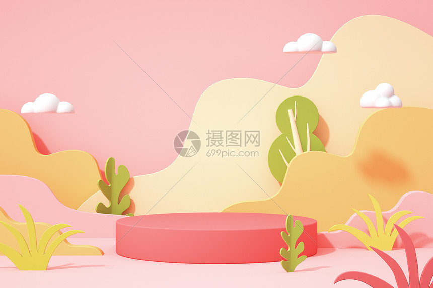 粉色清新春天展台图片