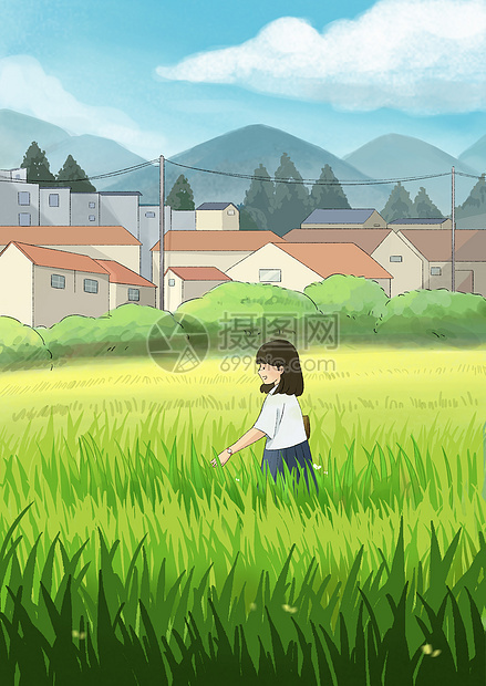 春天在稻田里的少女图片