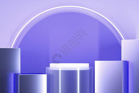 紫色玻璃金属组合展台背景图片