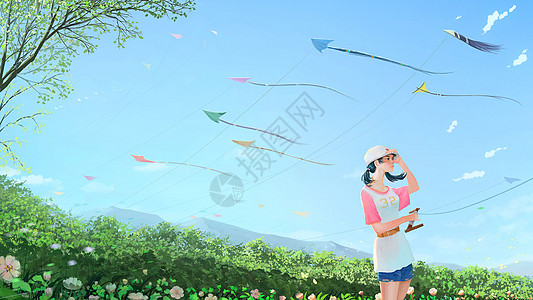 春天的风筝唯美插图图片