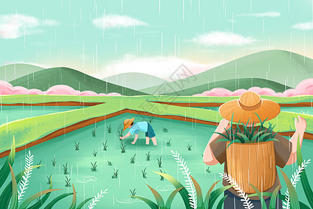 二十四节气谷雨主题横版插画图片
