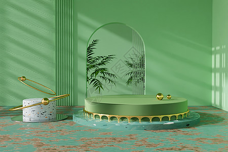 绿金大理石几何展台背景图片