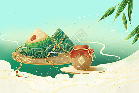 国风线描端午节粽子插画图片