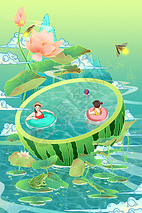 二十四节气立夏国潮手绘插画图片