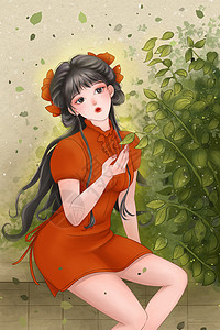 唯美古风旗袍美女插画图片