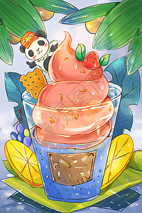 水彩风夏天饮品饮料冰淇淋甜品背景图片