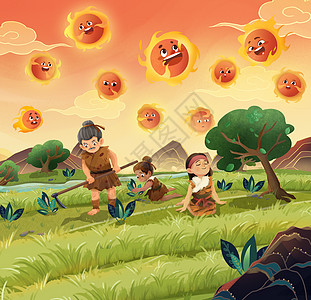少儿绘本中国传统神话故事十个太阳图片素材