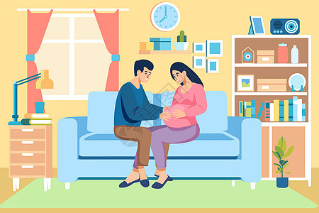 母亲节孕妇和丈夫在沙发上图片