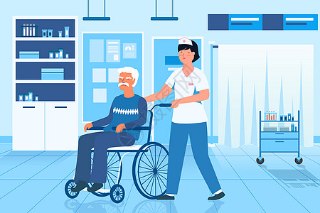 照顾病人国际护士节护士在医院照顾老人插画