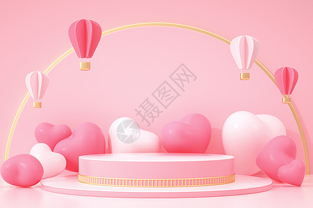 热气球海报浪漫爱心展台设计图片
