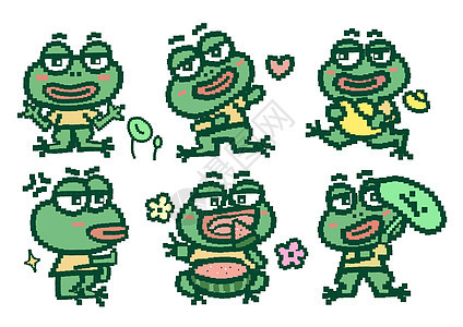 夏天卡通拟人青蛙可爱像素画图片