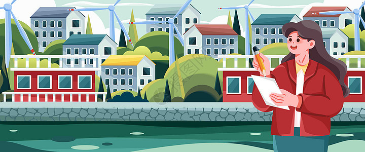 新能源低碳城市测试插画banner背景图片