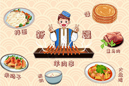 卡通新疆美食系列背景图片