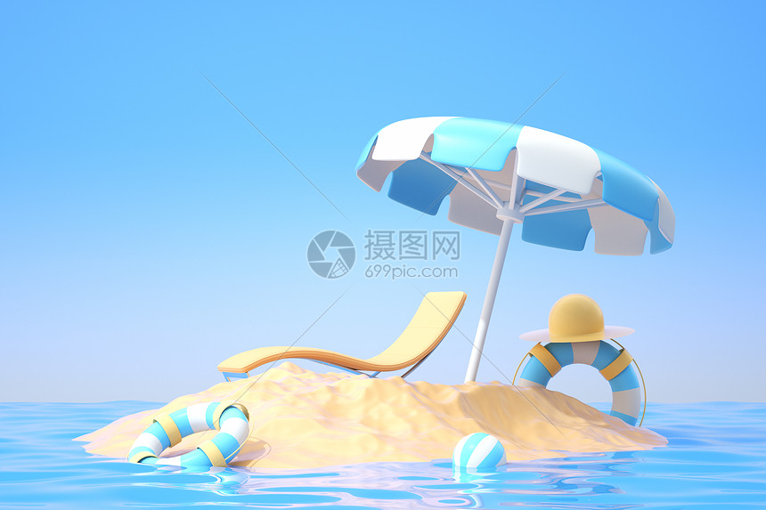 夏季沙滩太阳伞场景图片