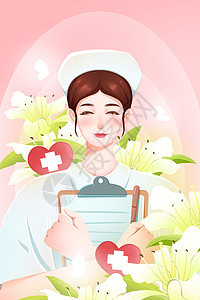 扁平风粉色治愈风护士节插画图片