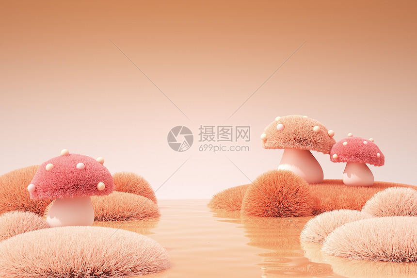 毛绒水面蘑菇背景图片