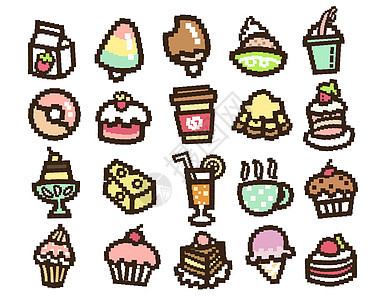 卡通蛋糕冰激凌饮品甜点零食像素画背景图片