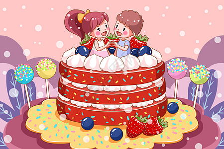 蛋糕上的小情侣背景图片