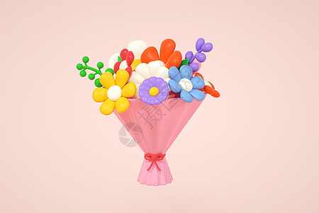 创意C4D520情人节一束鲜花可爱3D立体模型图片