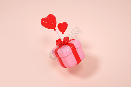 卡通爱心气球创意C4D520情人节爱心气球礼盒可爱3D立体模型插画