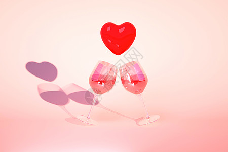 创意C4D520情人节烛光晚餐红酒杯3D立体模型高清图片