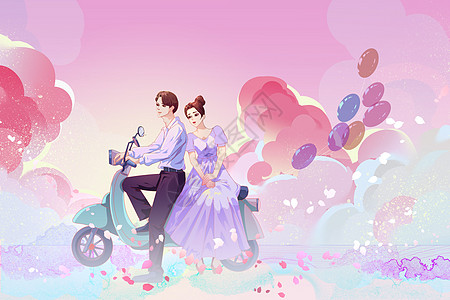 紫色情人节骑车的情侣图片