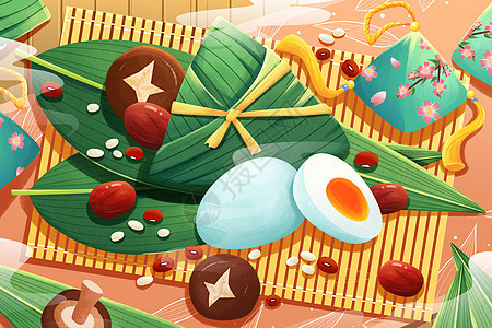 五月初五端午节粽子五月节插画图片