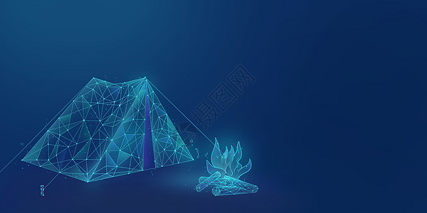 蓝色线条野营帐篷篝火背景背景图片