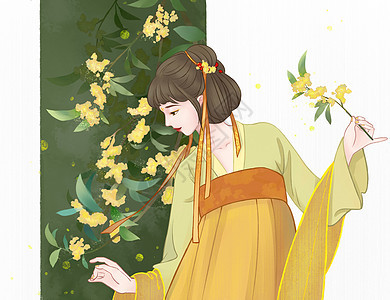 古风手绘人物女性桂花拟人插画背景图片