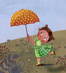 下雨天打伞玩耍的小女孩图片