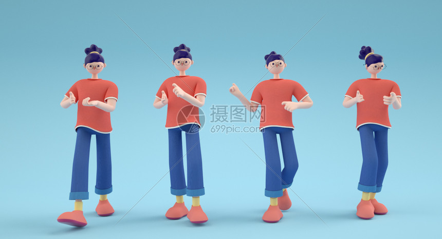 C4D人物小女孩动作模型合集图片