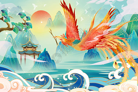 大气典雅山海经之精卫填海新国潮插画插画
