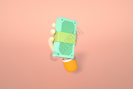 手机模型创意C4D手拿一沓钱3D立体模型插画