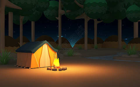 夏天夜晚3d夜晚露营背景设计图片