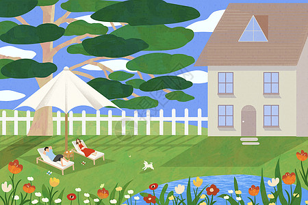 夏日情侣庭院乘凉图片素材